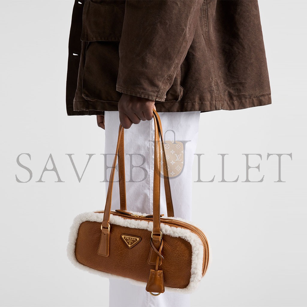 Pra*a medium shearling two-handle bag 1bb124 (27*12*6cm)